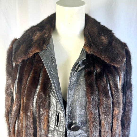 VINTAGE LEATHER JACKET OLD MONEY WINTER COAT LEATHER COAT WITH FUR TRIM SMALL - Picture 6 of 16